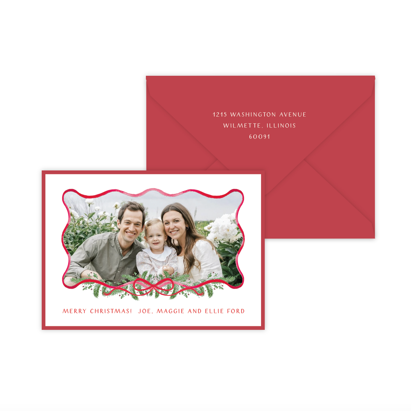 Ribbon Greenery Holiday Card