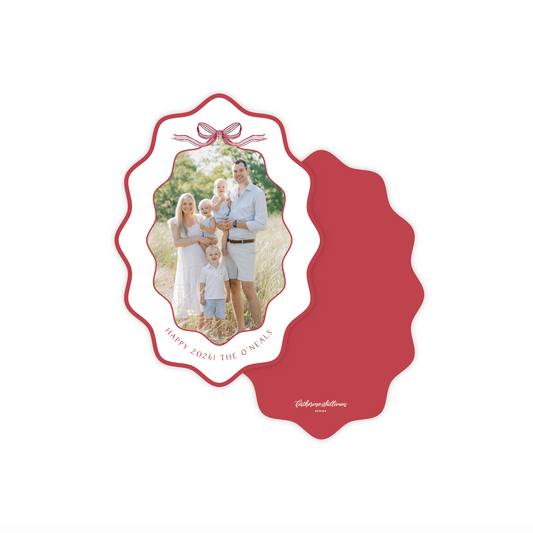 Striped Bow Wiggle Oval Holiday Card