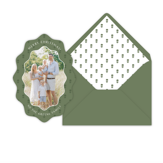 Block Print Wiggle Oval Holiday Card