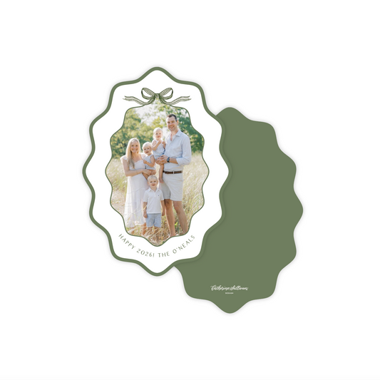 Striped Bow Wiggle Oval Holiday Card
